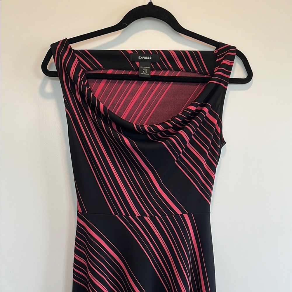 Midi-dress with Black and Pink Stripes From Express Y2K Size 5/6
